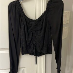 Japna Black Ruched Tie Front Crop Blouse